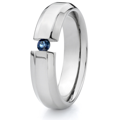 Titanium 6mm Brushed Tension Band with Natural Blue Sapphire
