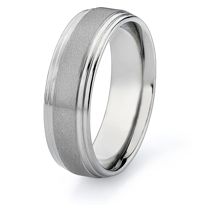Titanium 7mm Pipe Cut Band with Step Edges Stone Finish
