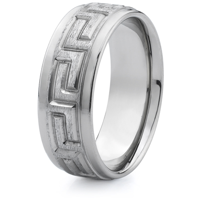 Titanium 8mm Band Greek Key Stone Finish