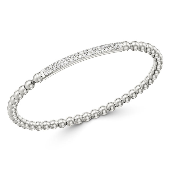 14k White Gold .50 ct tw Diamond Two Row Bar Stretch Bead Bracelet
