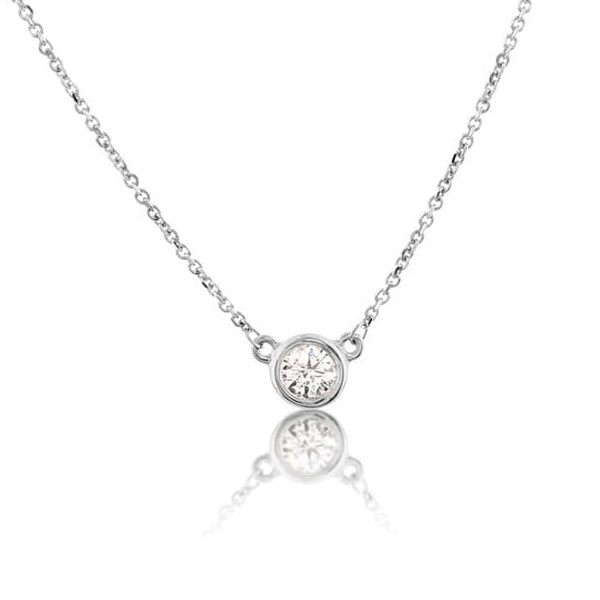14k White Gold .25 ct tw Diamond Bezel Solitaire Necklace