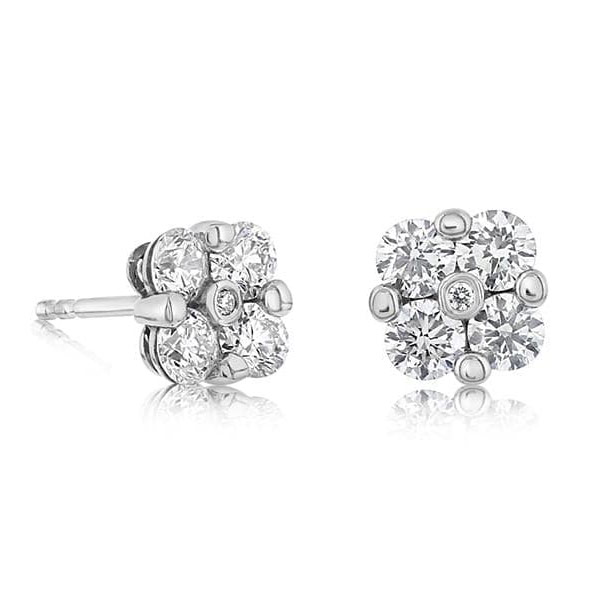 14k White Gold .55 ct tw Five Diamond Cluster Earrings