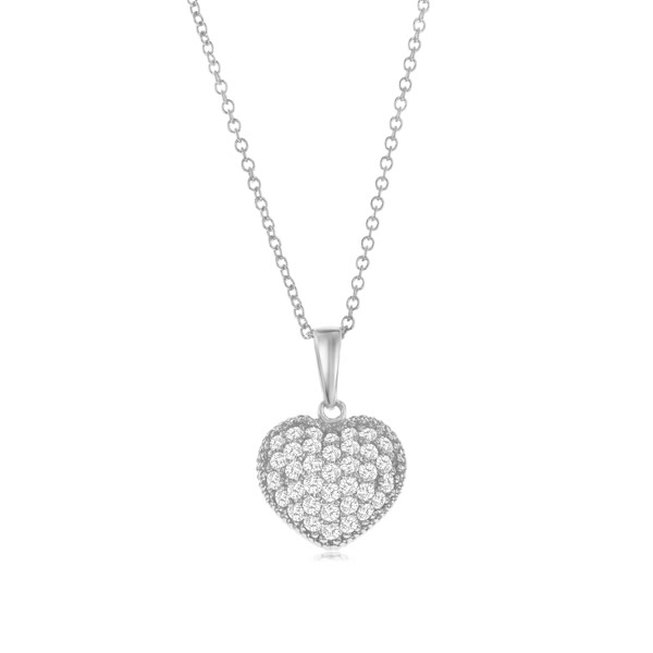 14k White Gold Classic .50 ct tw Diamond Pave Heart Necklace
