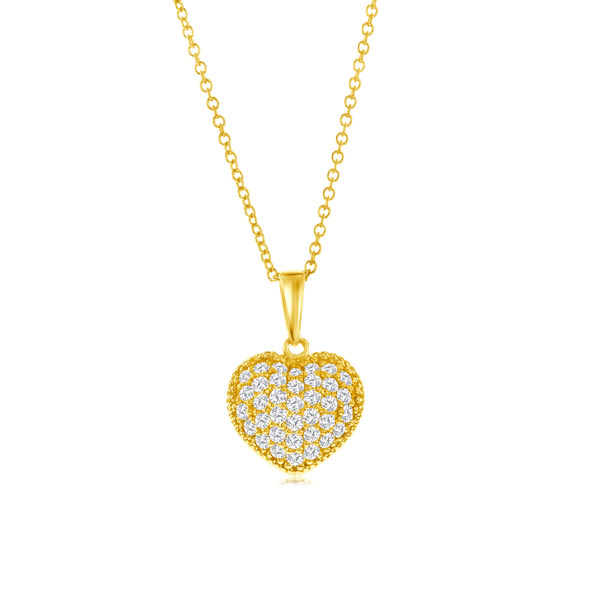 14k Yellow Gold Classic .50 ct tw Diamond Pave Heart Necklace