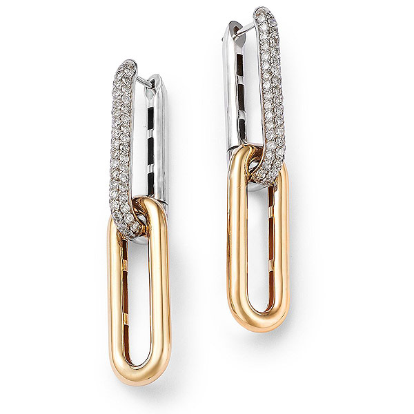 14k Two-tone Gold 1 ct tw Diamond Paper Clip Link Earrings
