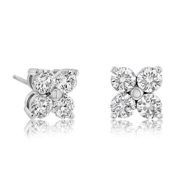 14k White Gold 1 ct tw Four Diamond Cluster Earrings