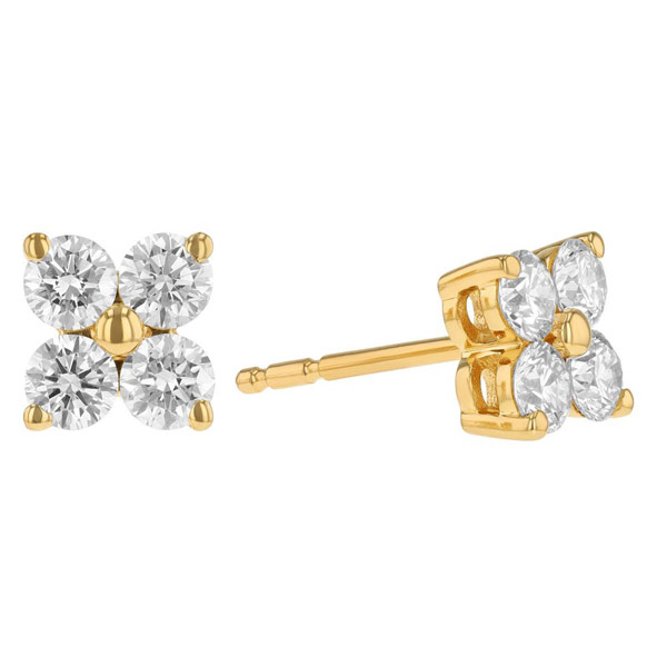 14k Yellow Gold 1 ct tw Four Diamond Cluster Earrings