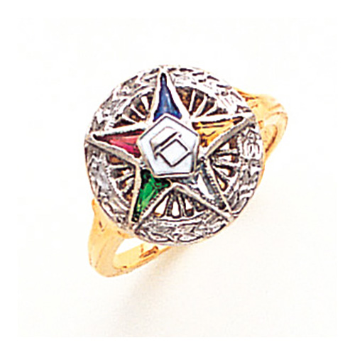 Eastern Star Ring with Fancy Round Top 14k Two Tone Gold