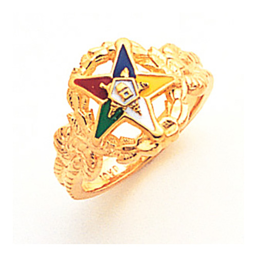 Eastern Star Enamel Ring with Open Top 14k Yellow Gold