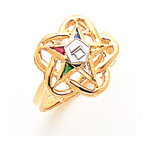 Eastern Star Enamel Ring with Woven Top 10k Yellow Gold