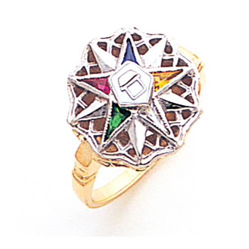 Eastern Star Ring with Sunburst Top 10k Two Tone Gold