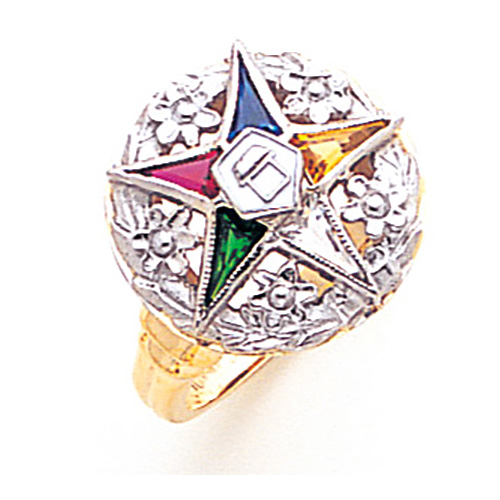 Eastern Star Ring with Flowers 10k Two-tone Gold
