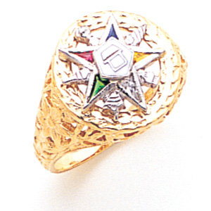 Ornate Two Tone Eastern Star Ring - 14k Gold