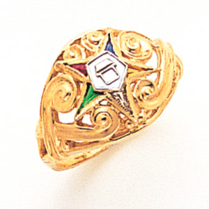 Fancy Eastern Star Ring with Scroll Design 14k Yellow Gold