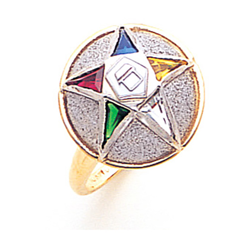 Eastern Star Ring with Round Signet Top 10k Two-tone Gold