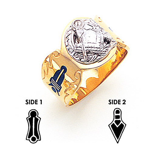14kt Two-tone Gold Masonic Ring with Decorative Shank