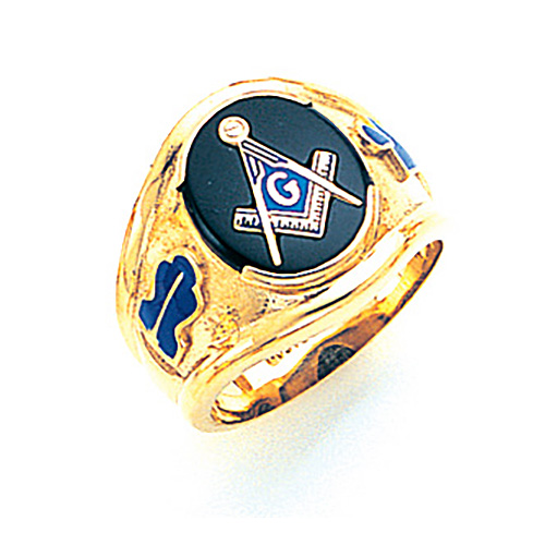 14kt Yellow Gold Large Blue Lodge Ring with Oval Stone