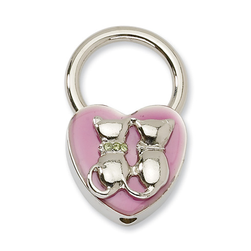 Silver-tone Cats with Crystals Pink Enamel Key Fob