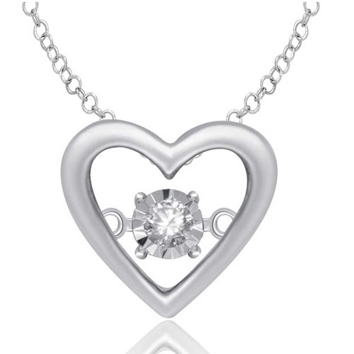 Sterling Silver .04 ct tw Moving Diamond Heart Pendant with 18in Chain
