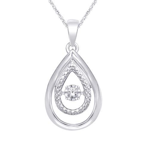 Sterling Silver 1/5 ct Moving Diamond Teardrop Pendant with 18in Chain