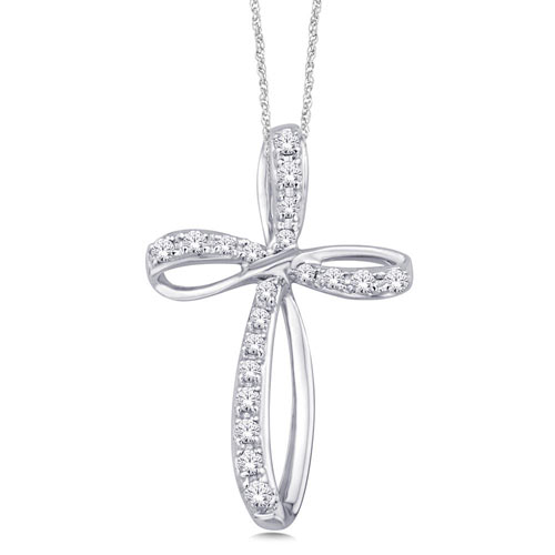 10k White Gold 1/5 ct tw Diamond Cross Pendant with 18in Rope Chain