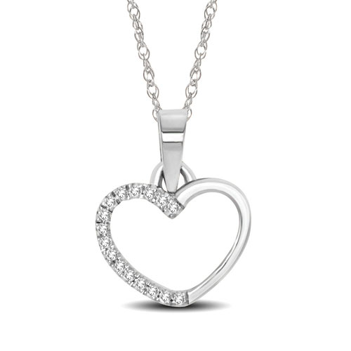10k White Gold 1/10 ct tw Diamond Heart Pendant with 18in Rope Chain