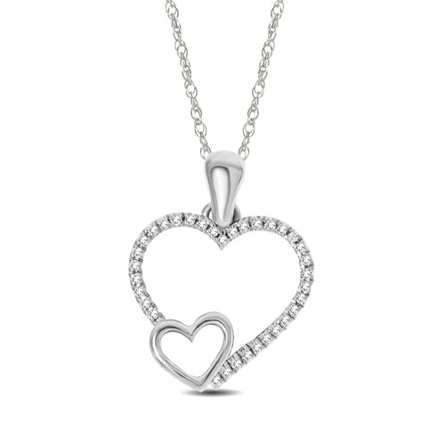 10k White Gold 1/20 ct tw Diamond Double Heart Pendant Necklace