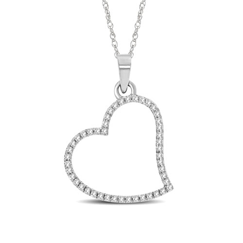 10k White Gold 1/6 ct tw Diamond Tilted Heart Necklace