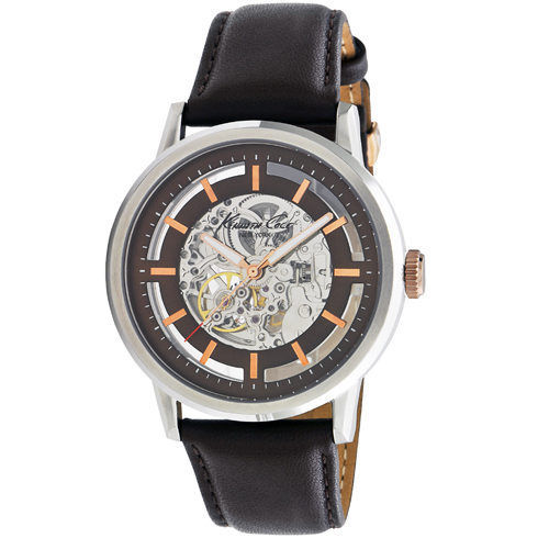 Kenneth Cole New York KC1718 Automatic Skeleton Two Tone Dial Leather Watch