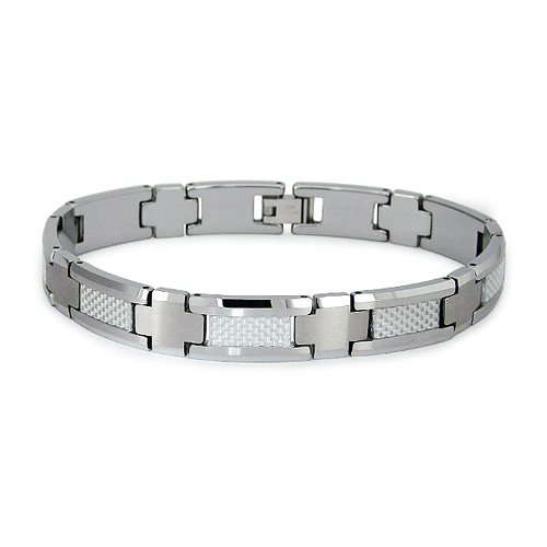 Tungsten 8.5in Bracelet with Gray Carbon Fiber Inlay