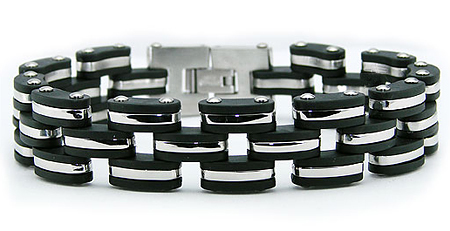 Stainless Steel Bracelet Rubber Inlay 8.25in