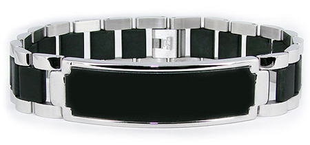 8 1/4in Stainless Steel ID Bracelet with Rubber Inlay