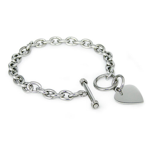 Stainless Steel 7.5in Heart Charm Bracelet