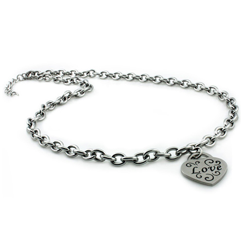 Stainless Steel Heart Love Charm 18in Necklace