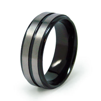 8mm Black Plated Titanium Ring with Groove