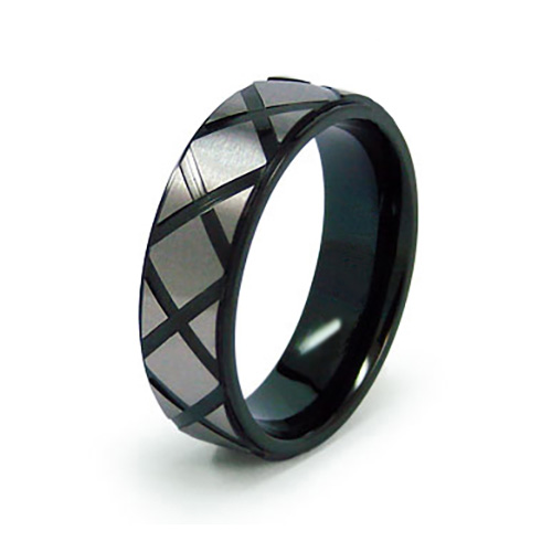 Black Plated Titanium 7mm Ring with Criss Cross Design