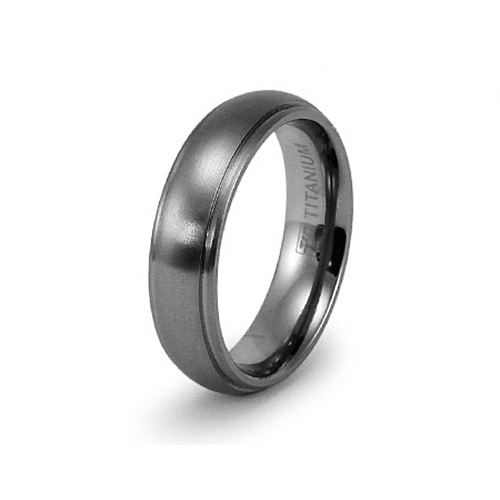 6mm Brushed Titanium Ring with Ridged Edges