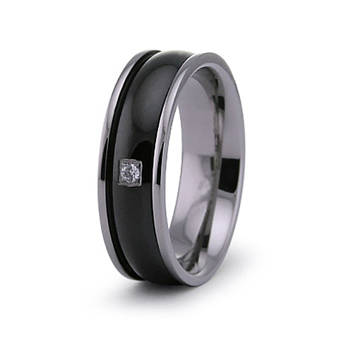 7mm Black Plated Titanium Ring with CZ