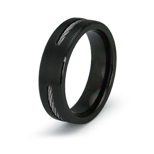Black Plated Titanium 6.5mm Ring with Cable Inlay