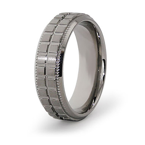 Titanium 7mm Ring with Grooves and Square Panels