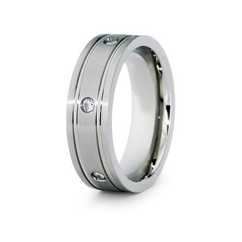 Titanium 7mm Grooved Ring with CZs