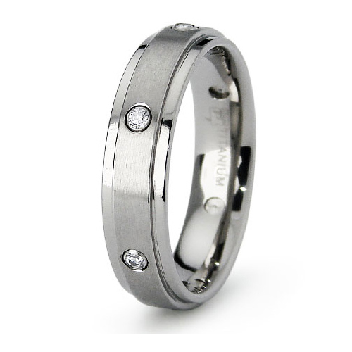 Titanium 5mm Ring with CZs and Step Down Edges
