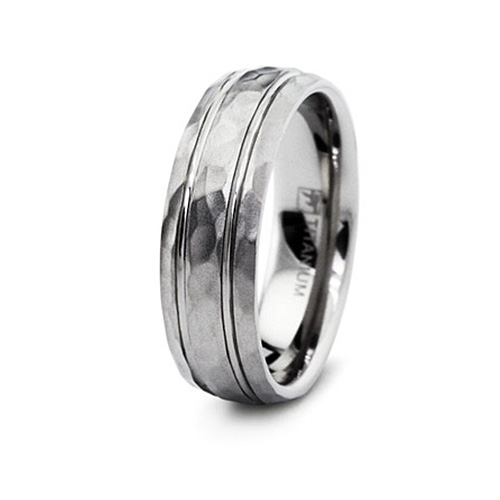 Titanium 8mm Hammered Ring with Grooves