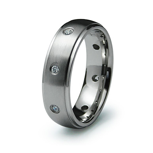 Beveled 7mm Steel Ring with Cubic Ziconia