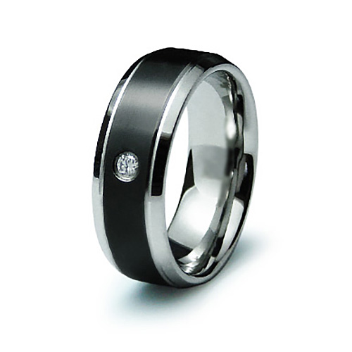 Black 8mm Steel Ring with Cubic Ziconia