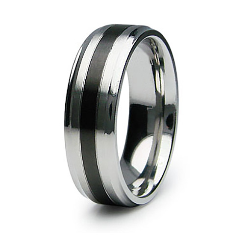 Stainless Steel 7mm Ring with Black Stripe
