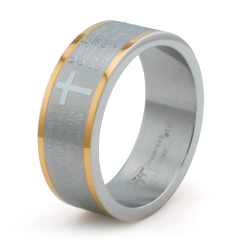 Two-Tone Stainless Steel 8mm Lord's Prayer Ring