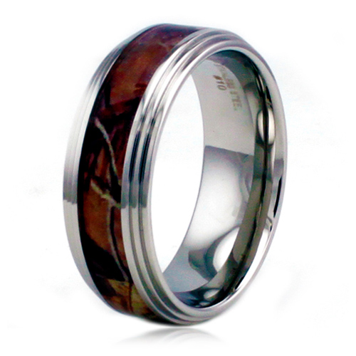 Stainless Steel 8mm Camo Ring with Step Down Edges