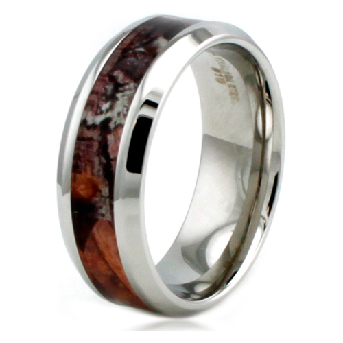 Stainless Steel 8mm Camo Ring with Beveled Edges