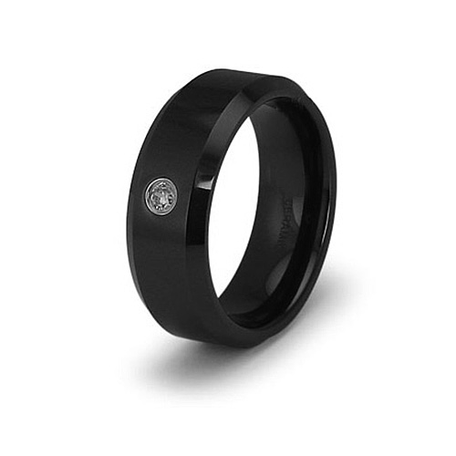 8mm Black Ceramic Ring with Diamond Accent - Size 10
